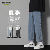 Foss Phil牛仔裤男夏季薄款宽松直筒休闲美式高街潮流垂感长裤S336中蓝L