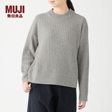 无印良品 MUJI 女式 含牦牛绒羊毛 宽罗纹编织 高圆领毛衣 长袖针织衫简约 浅灰色 M