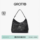 GROTTO个乐黑石hobo大号植鞣绵羊皮腋下单肩斜挎包礼物 经典黑L（银标）