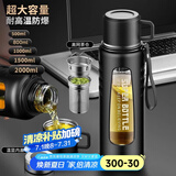 名锐（MINGRUI）玻璃杯水杯男士泡茶杯子大容量茶水分离智能防烫防摔定制LOGO 黑色1000ML【摔碎终生保赔】
