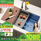箭牌（ARROW）厨房水槽304不锈钢枪灰纳米仿手工水槽单槽水池洗碗池洗菜盆水槽 枪灰轨道单槽 700*430赠枪灰龙头