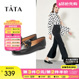 他她（TATA）方头乐福鞋女休闲平底一脚蹬小皮鞋女单鞋春秋款FLC22AM4 黑色 36