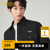 卡宾（CABBEEN）【LOGO刺绣】男装小香风提花长袖衬衫2024秋新款宽松休闲上衣 煤黑色01 XL /180/52