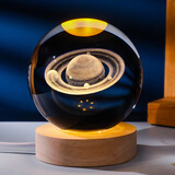 赟娅发光内雕3D羽毛球水晶球摆件周边创意小夜灯男生生日礼物纪念礼品 6CM土星 【礼盒装】