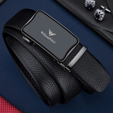 WILLIAMPOLO保罗皮带男士牛皮自动扣腰带男中青年鳄鱼纹裤带父亲节礼物送爸爸 金色荔枝纹115 （其他尺寸备注）