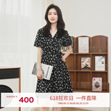 伊芙丽（eifini）伊芙丽V领围裹式收腰显瘦碎花连衣裙女2024夏装新款气质碎花裙 黑色 短款 160/84A/M
