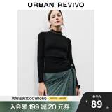 UR秋季新款女装简约百搭休闲立领修身长袖T恤UWB440047 黑色 S
