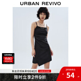 UR夏季新款女装潮流不规则下摆收褶吊带连衣裙UWV740053 正黑 XS