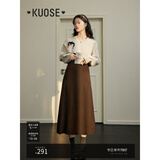 阔色（kuose）毛衣披肩连衣裙套装女新款秋冬季针织衫长袖小黑裙子 棕色 L