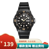 卡西欧（CASIO）男女表学生手表运动手表 夜光防水石英表带星期日历腕表 黑表浅橙字MRW-200H-1E