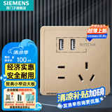 西门子（SIEMENS）开关插座面板 五孔二三插座墙壁86型强电10A插座 致典系列日曜金 五孔带双USB智能分流3.1A