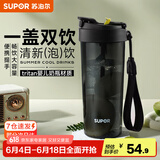 苏泊尔（SUPOR）水杯大容量运动吸管杯男女士学生Tritan水杯夏季户外塑料杯子 夜幕黑+便携提手650ml