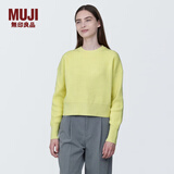 无印良品（MUJI）女式 棱纹编织 圆领短款针织衫 长袖女款 女装 薄款毛衣 浅黄色 S (155/80A)