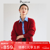 帕罗（PALUOPO）100%纯羊绒开衫时尚绞花甜美厚款保暖毛衣秋冬5G上衣外搭针 大红夹花 105(适合115斤-135斤)