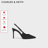 CHARLES&KEITH质感链条尖头高跟凉鞋子女鞋生日礼物女送女友CK1-60280377 Black黑色 37 (235)