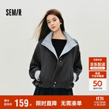 森马（Semir）外套女秋季花苞拼接格子宽松立领2025风文艺通勤夹克10A525108004