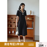 独束大码女装通勤复古海军领学院风连衣裙女夏季微胖mm正肩显瘦小黑裙 优雅黑-长款 XL （尺码：3）