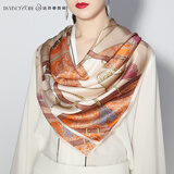 达芬奇密码真丝丝巾女大方巾桑蚕丝高档披肩围巾送长辈母亲节生日礼物礼盒装 时尚巴黎 浅桔