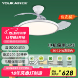 佑家（YOUKAIN） 餐厅隐形扇现代简约卧室变频吊扇灯北欧儿童房静音风扇灯 高显24W三防灯具36寸变频 含安装