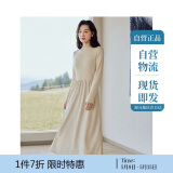 茵曼法式灯芯绒连衣裙秋冬女装高领长袖A摆针织中长裙子 悠兰杏 M 