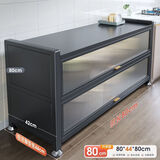 广毅特厚厨房置物架加厚餐边柜橱柜置物收纳柜储物碗柜微波炉烤箱落地 3层【长80宽42cm】大台面-轻奢灰