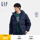 Gap男装徽章logo抽绳立领连帽羽绒服纯色外套677652 海军蓝 M (170/92A) 亚洲尺码