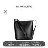 INJOYLIFE水桶包简约通勤节日礼物妈妈女包大容量百搭单肩包包 黑色