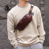 ANDSEEYOU品牌 胸包男 手工牛皮斜背包 休闲真皮手机小腰包 运动胸前斜挎包 咖啡色