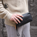 ANDSEEYOU品牌 手拿包男 头层牛皮手抓包 真皮手包 商务手拎包大容量手机包 黑色