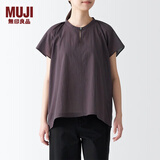 无印良品（MUJI）女式 强捻 法国袖罩衫 短袖休闲百搭衬衫 宽松衬衫 BCF50C3S 棕色 XL(165/92A)