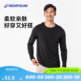 迪卡侬基础塑形/普拉提柔软弹性男士长袖T恤 黑色 2346911 XL
