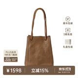 裘真008水桶包女斜挎通勤大容量真皮复古小众植鞣牛皮包包 大象灰-小号