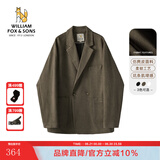 William fox&sons新复古回潮仿麂皮绒小西服男轻商务复古宽松易打理便西休闲西装男 咖色(双排扣） 2XL /54