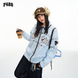 F426国潮牌秋季新款休闲百搭费尔岛花纱小狗提花毛衣 蓝色 预售 L