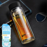 天喜（TIANXI）玻璃杯双层加厚水杯男女学生带茶隔泡茶养生杯家居馆 黑色420ml