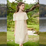 白鹿语女装夏季今年最流行的衣服2026新款连衣裙木耳边裙子 米杏色 L