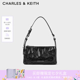 CHARLES&KEITH褶皱油蜡皮斜挎小方包手提包腋下包女士生日礼物CK2-80160183 Noir黑色 S