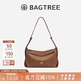 BAGTREE【明星同款】包包树奶盒包植鞣牛皮新款轻奢品牌单肩斜挎Hobo女包 烤棕色-中号【磁吸拉链款】 高级小众