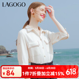 lagogo工装风五分袖V领白衬衫女拉谷谷春夏新款垂顺气质雪纺上衣 本白色(V1) S 155/36
