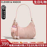CLEVER KNOCK官网CK包包女包轻奢女士月牙包腋下单肩斜跨包百搭情人节生日礼物 粉色【送女友送老婆送妈妈】