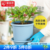 爱丽思（IRIS）花瓶彩色Deepot圆形月季铁线莲花盆园艺批发树脂花盆塑料盆 5号雾霾蓝【带托