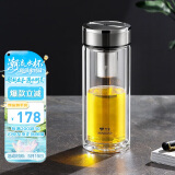 万象（WANXIANG）双层玻璃杯V49RL商务办公钛银色礼盒装带滤网泡茶杯情侣便携水杯