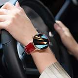 SAE女士智能手表2025皮带新款离线支付跑步运动情侣手环多功能语音助手蓝牙电话圆形腕表 升级版TZ19蜥蜴纹红皮 支付通话NFC等多功能