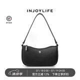 INJOYLIFE 单肩小包女新款短带女包复古月牙包手拎气质手提包 黑色