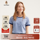 Hush Puppies暇步士女装夏季纯棉条纹圆领短袖T恤 368蓝白 S