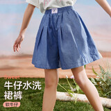 ASK JUNIOR牛仔裙裤女童夏装宽松舒适大脚口儿童短裤百搭裤子 牛仔蓝 120cm 