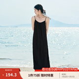 茵曼（INMAN）波西米亚吊带油画连衣裙女2025夏季新款度假裙子 黑色 S