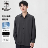 西域骆驼（VANCAMEL）衬衫男春秋长袖衬衣男士宽松休闲男装上衣韩版纯色衣服 深灰 XL