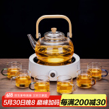瓷牌茗茶具（cipaiming teaset） 电陶炉煮茶器煮茶壶茶炉家用小型电茶炉加厚耐热玻璃茶壶 竹柄煮茶壶+简约白电陶炉6彩把杯