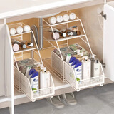 澳洺源浴室下水槽置物架柜子收纳分层架卫生间洗漱台下方抽拉式橱柜拉篮 白色大号【斜口款】